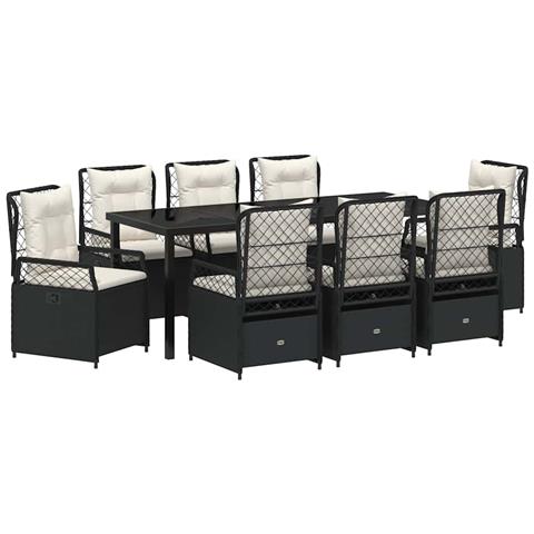 Set da Pranzo per Giardino 9 pcs Nero polyrattan - Foto 1