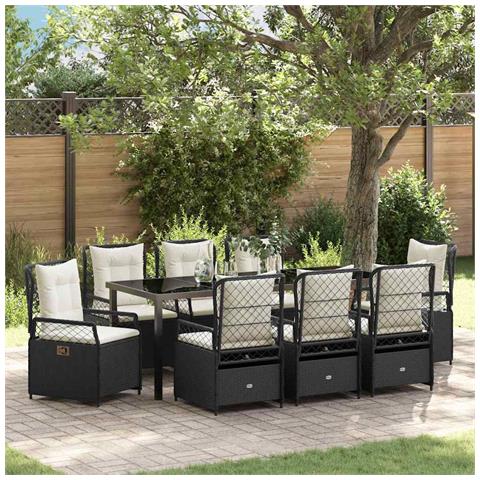 Set da Pranzo per Giardino 9 pcs Nero polyrattan - Foto 2