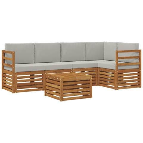 Set divani con cuscino 6 pcs Grigio Naturale e Chiaro - Foto 1