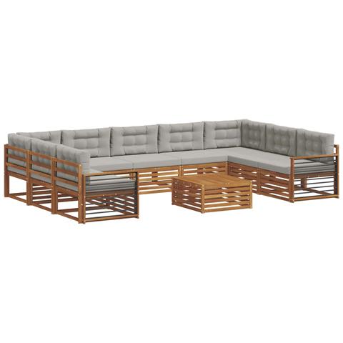 Set divani con cuscino 10 pcs Grigio Naturale e Chiaro - Foto 1