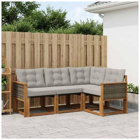 Set di divani da esterno 4 pcs Naturale e Grigio Chiaro - Foto 2
