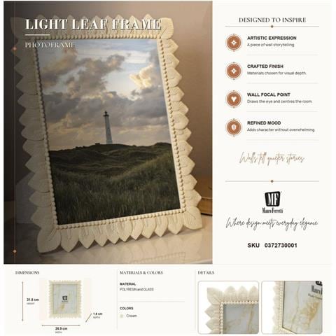 Cornice Portafoto Light Leaf In Resina Crema Con Foglie 20x25 - Foto 7