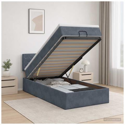 Letto ottomano con materasso Grigio Scuro 80 x 200 cm Velluto - Foto 2