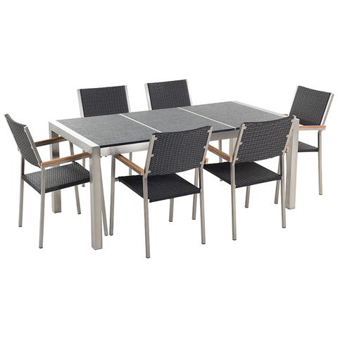 Set Di Tavolo E Sedie Da Giardino In Acciaio, Basalto E Rattan - 180cm - Nero Fiammato - Grosseto - Foto 27