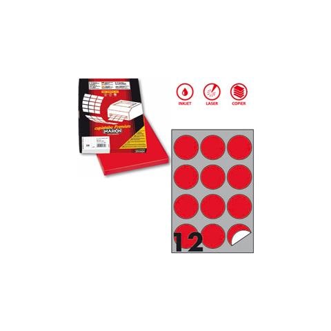Etichetta Adesiva R / 310 Rosso Fluo 100fg A4 Tonda Ã˜60mm (12et / fg) Markin - Foto 1