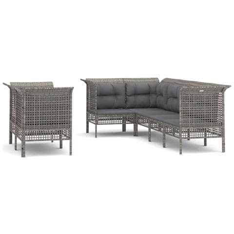 Set Divani Da Giardino 7 Pz Con Cuscini In Polyrattan Grigio - Foto 1