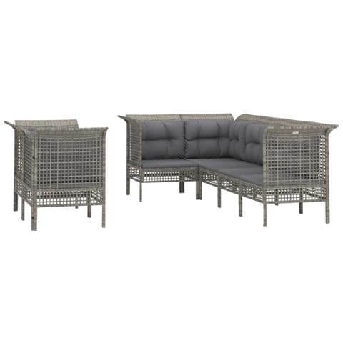 Set Divani Da Giardino 7 Pz Con Cuscini In Polyrattan Grigio - Foto 7