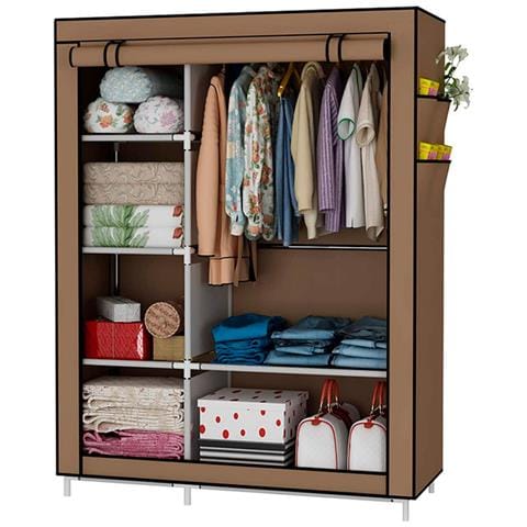 Guardaroba In Tessuto Con Tasche Laterali Home 170x105x45 Cm Marrone - Foto 1