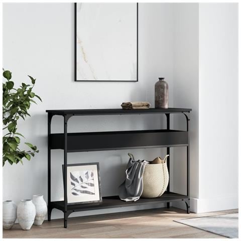 Tavolo Consolle Con Ripiano Nero 100x29x75cm Legno Multistrato - Foto 3