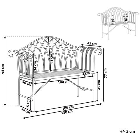 Panchina Da Giardino Milazzo 130 Cm Metallo Nero - Foto 2