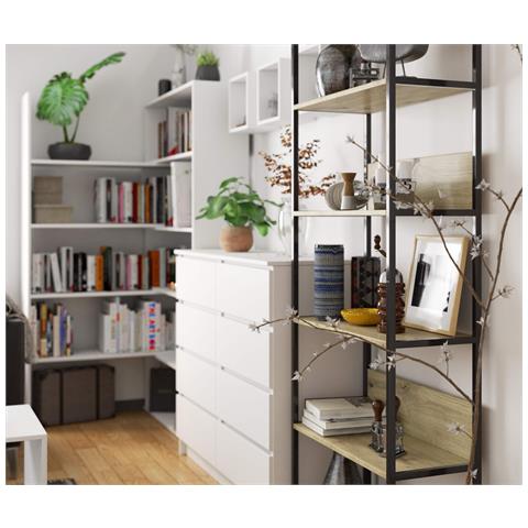 Scaffale stile loft con ripiani in legno, 6 ripiani, 70x32x192 cm, Colore Nero e Quarcia Artisan - Foto 5