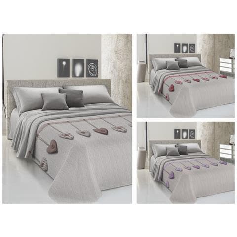 Copriletto Piquet Primavera Estate 100% Cotone Disegno Cuore Appeso Matrimoniale Beige - Foto 2