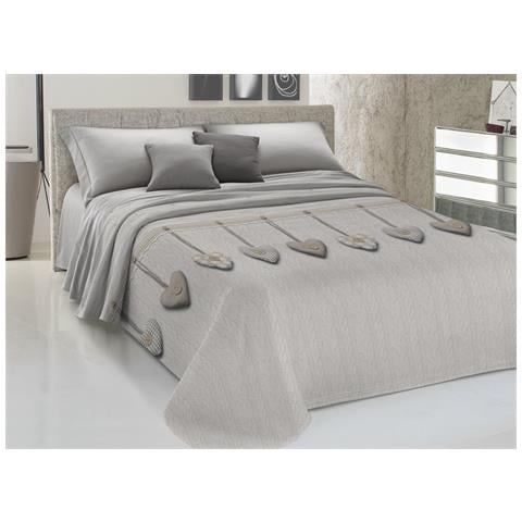 Copriletto Piquet Primavera Estate 100% Cotone Disegno Cuore Appeso Matrimoniale Beige - Foto 1