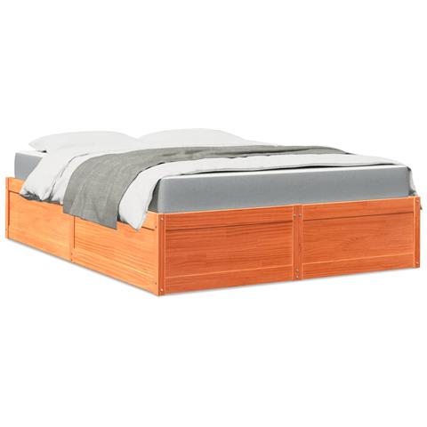 Letto Con Materasso Marrone Cera 160x200cm Legno Massello Pino - Foto 1