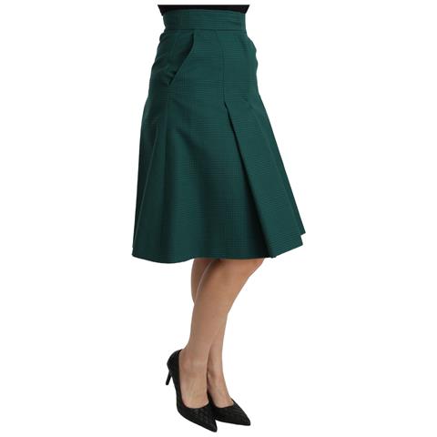 Gonna In Cotone A Vita Alta A Pieghe Verde A Vita Alta - It40-s - Foto 2