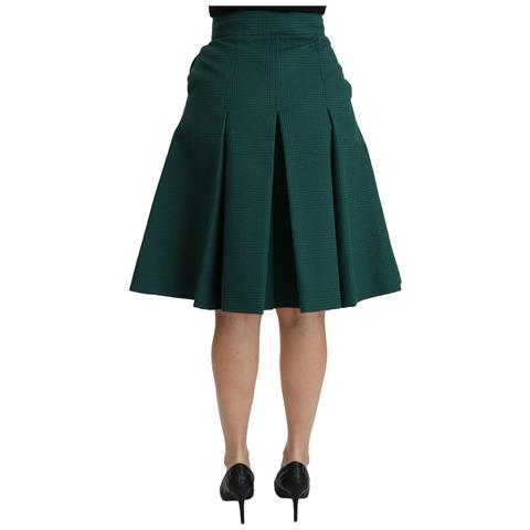 Gonna In Cotone A Vita Alta A Pieghe Verde A Vita Alta - It40-s - Foto 5