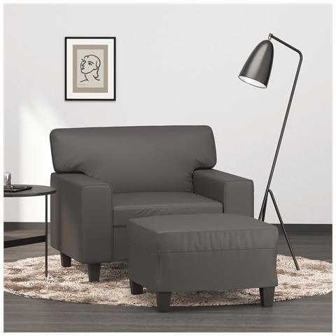 Lusso Casadino -  Poltrona Con Poggiapiedi Grigio 60 Cm In Similpelle - Foto 7