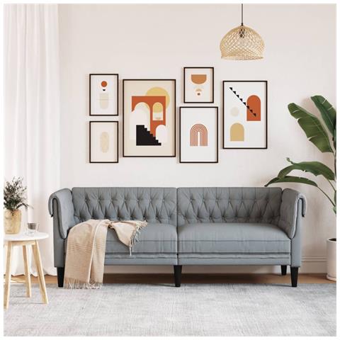 Lusso Casadino -  Divano Chesterfield A 3 Posti Grigio Chiaro In Tessuto - Foto 2