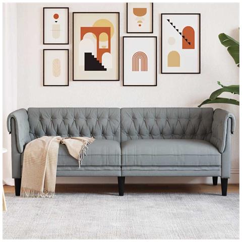 Lusso Casadino -  Divano Chesterfield A 3 Posti Grigio Chiaro In Tessuto - Foto 8