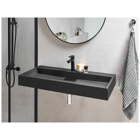Lavabo A Parete Nero 100 X 46 Cm Quenko - Foto 1