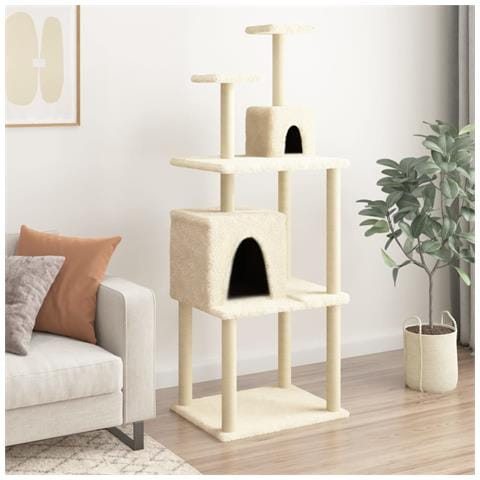 Albero per Gatti con Tiragraffi in Sisal Crema 167 cm - Foto 2