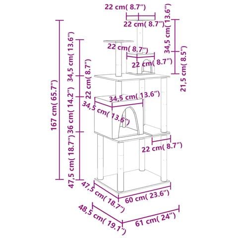 Albero per Gatti con Tiragraffi in Sisal Crema 167 cm - Foto 6