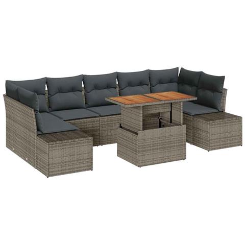 Set di Sofà da Giardino 8 Pezzi con Cuscini Grigi in Rattan Sintetico - Foto 1