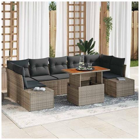 Set di Sofà da Giardino 8 Pezzi con Cuscini Grigi in Rattan Sintetico - Foto 2
