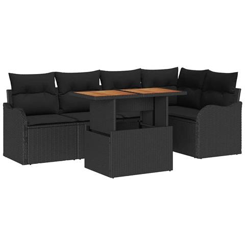 Set Divano da Giardino 6 Pezzi con Cuscini in Rattan Nero, Divano da Giardino 2 Posti con Ripostiglio e Cuscini in Rattan Nero - Foto 1