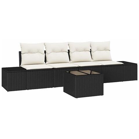 Set Divano da Giardino a 5 Pezzi con Cuscini Nero Polyrattan - Foto 1
