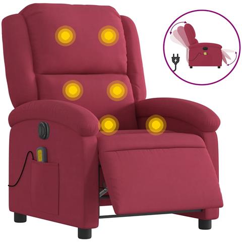 Poltrona Massaggiante Reclinabile Elettrica Rosso Vino Velluto - Foto 1