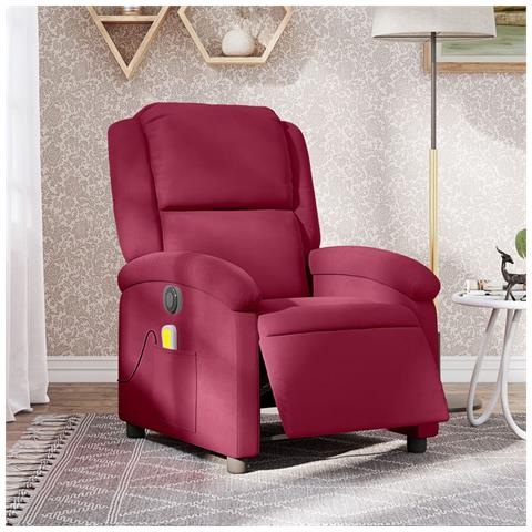 Poltrona Massaggiante Reclinabile Elettrica Rosso Vino Velluto - Foto 2