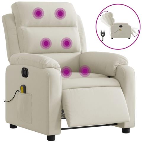 Poltrona Massaggiante Reclinabile Elettrica Crema Velluto - Foto 1