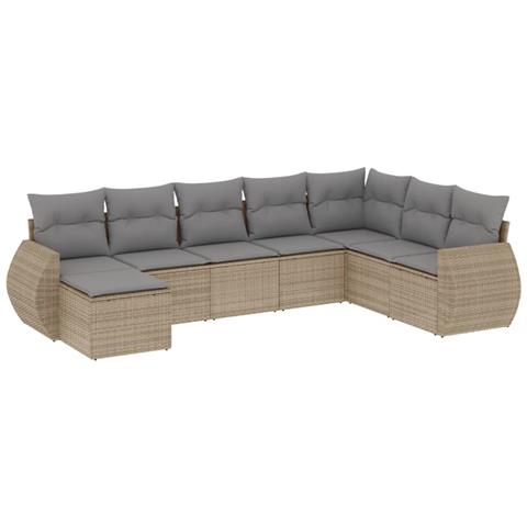Set Divano da Giardino 8 pz con Cuscini Beige in Polyrattan - Foto 1