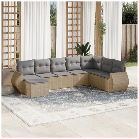 Set Divano da Giardino 8 pz con Cuscini Beige in Polyrattan - Foto 2