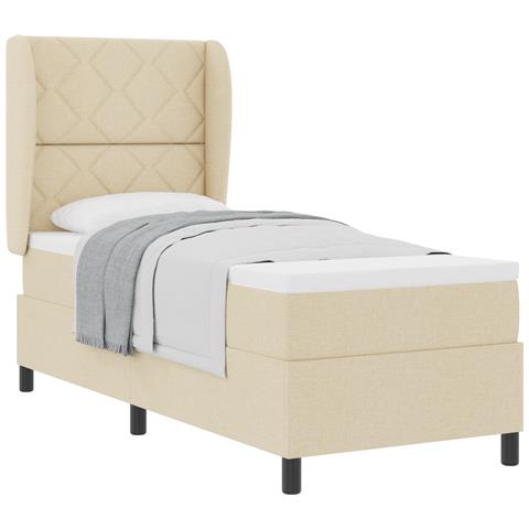 Letto a Doghe con Materasso - Crema, 80x200 cm Tessuto - Foto 1