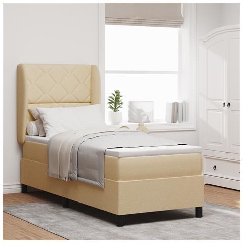 Letto a Doghe con Materasso - Crema, 80x200 cm Tessuto - Foto 2