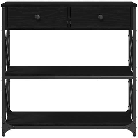 Tavolino Nero Rovere 75x28x75 cm Legno Ingegnerizzato e Acciaio - Foto 1