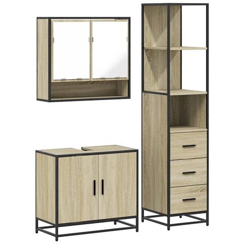 Set Mobili da Bagno 3 pz Rovere Sonoma in Legno Multistrato - Foto 1
