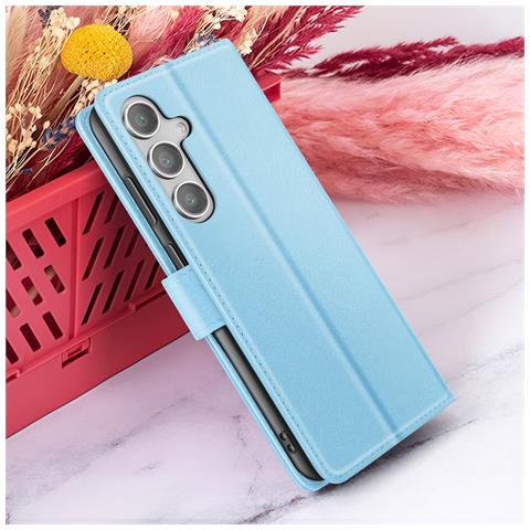 Custodia A Portafoglio Per Galaxy S24 Fe Con Funzione Di Supporto E Linguetta Magnetica, Azzurro - Foto 2