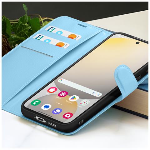 Custodia A Portafoglio Per Galaxy S24 Fe Con Funzione Di Supporto E Linguetta Magnetica, Azzurro - Foto 5
