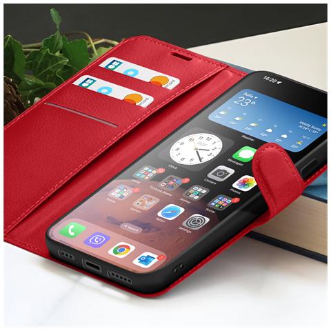 Custodia A Portafoglio Per Apple Iphone 15 Pro Max Con Supporto E Linguetta, Rosso - Foto 2