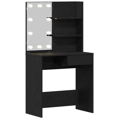 Tavolo da Trucco LED in Rovere Nero - 74.5x40x141 cm, Fatto in Legno Ingegnerizzato - Foto 1