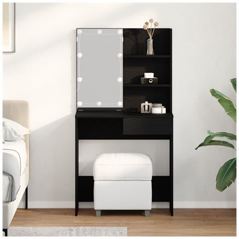 Tavolo da Trucco LED in Rovere Nero - 74.5x40x141 cm, Fatto in Legno Ingegnerizzato - Foto 2