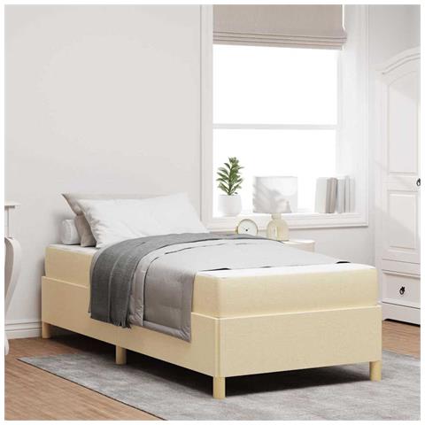 Letto a molle con materasso Bianco e crema 100 x 200 cm Tessuto - Foto 2