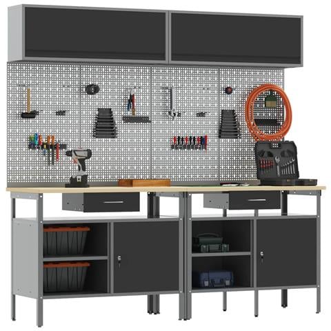 Set banco da lavoro con cassetto con blocco 8 pcs Nero e Grigio - Foto 2