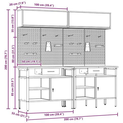 Set banco da lavoro con cassetto con blocco 8 pcs Nero e Grigio - Foto 8