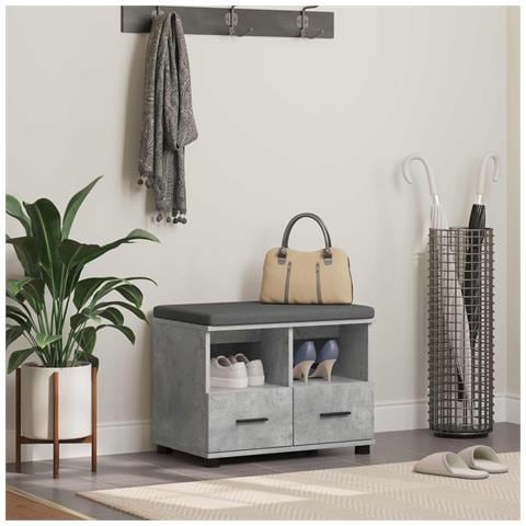 Panca per ingresso con cuscino Grigio Cemento 60 x 38 x 46 cm - Foto 2