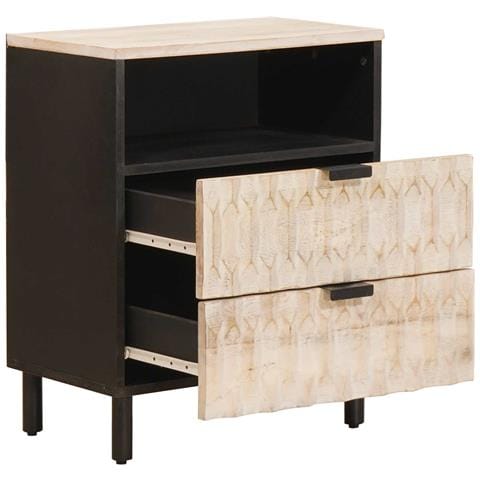 Armadio da Notte Bianco 50 x 33 x 60 cm Legno di mango massello - Foto 2