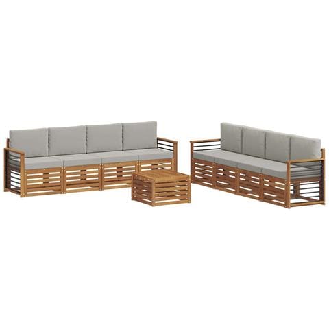 Set divani con cuscino 9 pcs Grigio Naturale e Chiaro - Foto 1